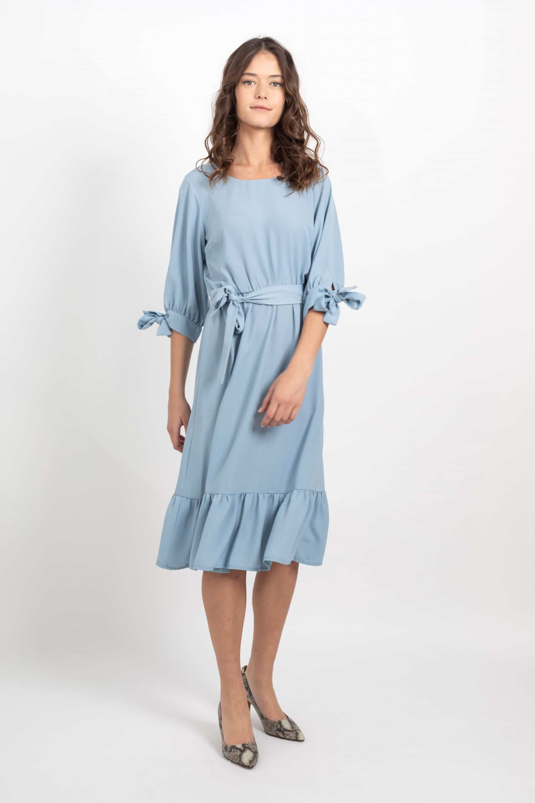 light blue ruffle dress short sleeve
