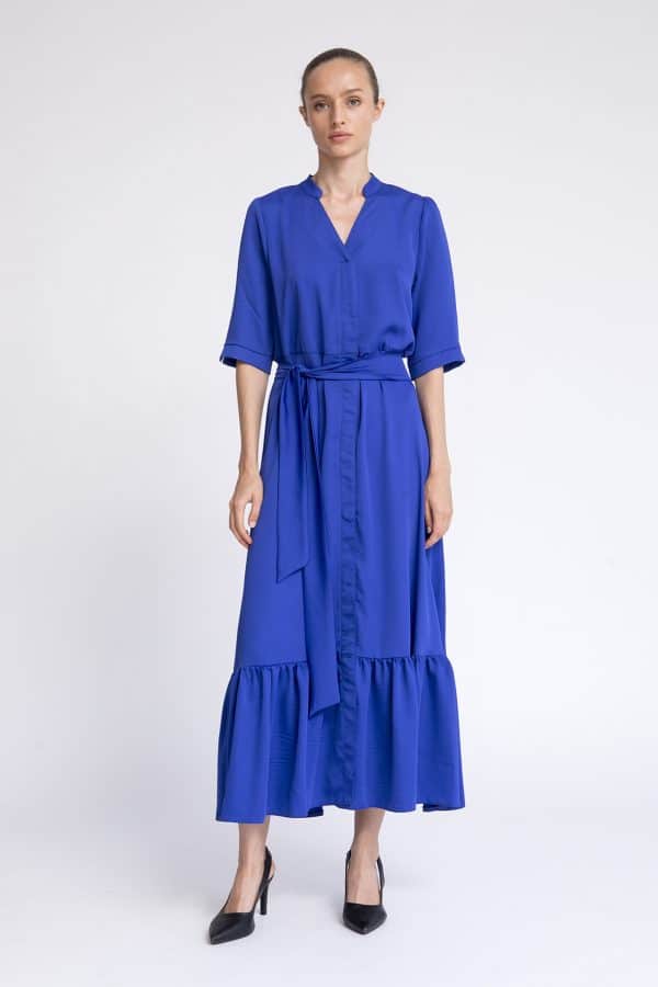 שמלה צנועה מקסי דמוי סאטן כחול רויאל