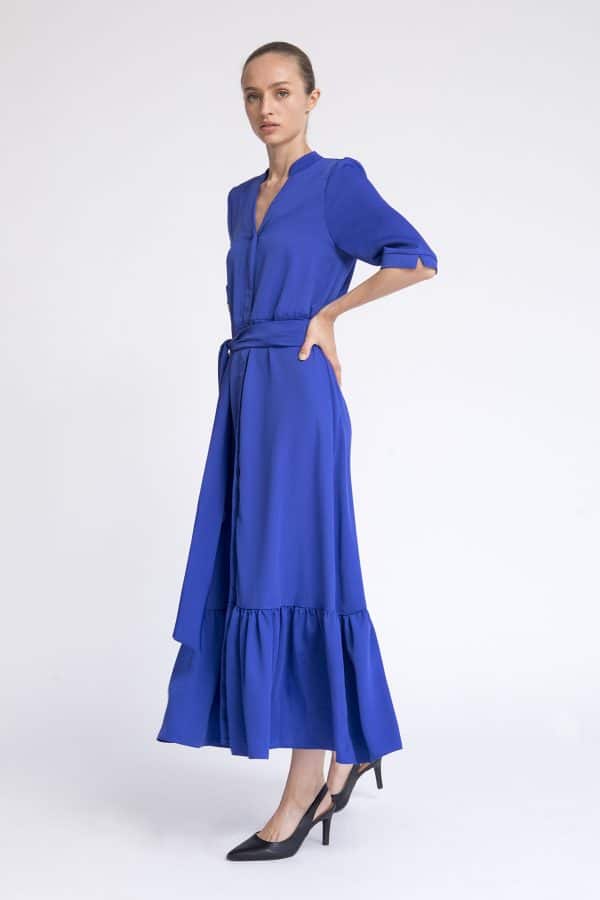שמלה צנועה מקסי דמוי סאטן כחול רויאל