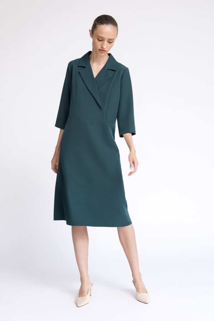 Modest green dress , 3/4 sleeve , midi dress with faux wrap Modest green dress , 3/4 sleeve , midi dress with faux wrap