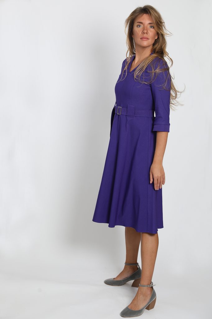 Modest a line dress purple