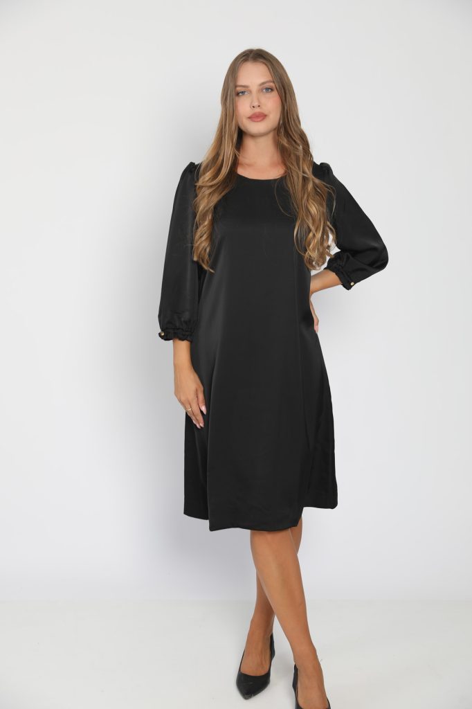 Minimalist black satin dress