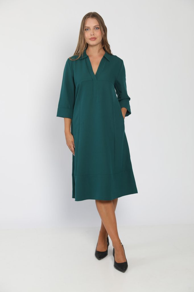 Dark green shirt dress with collar