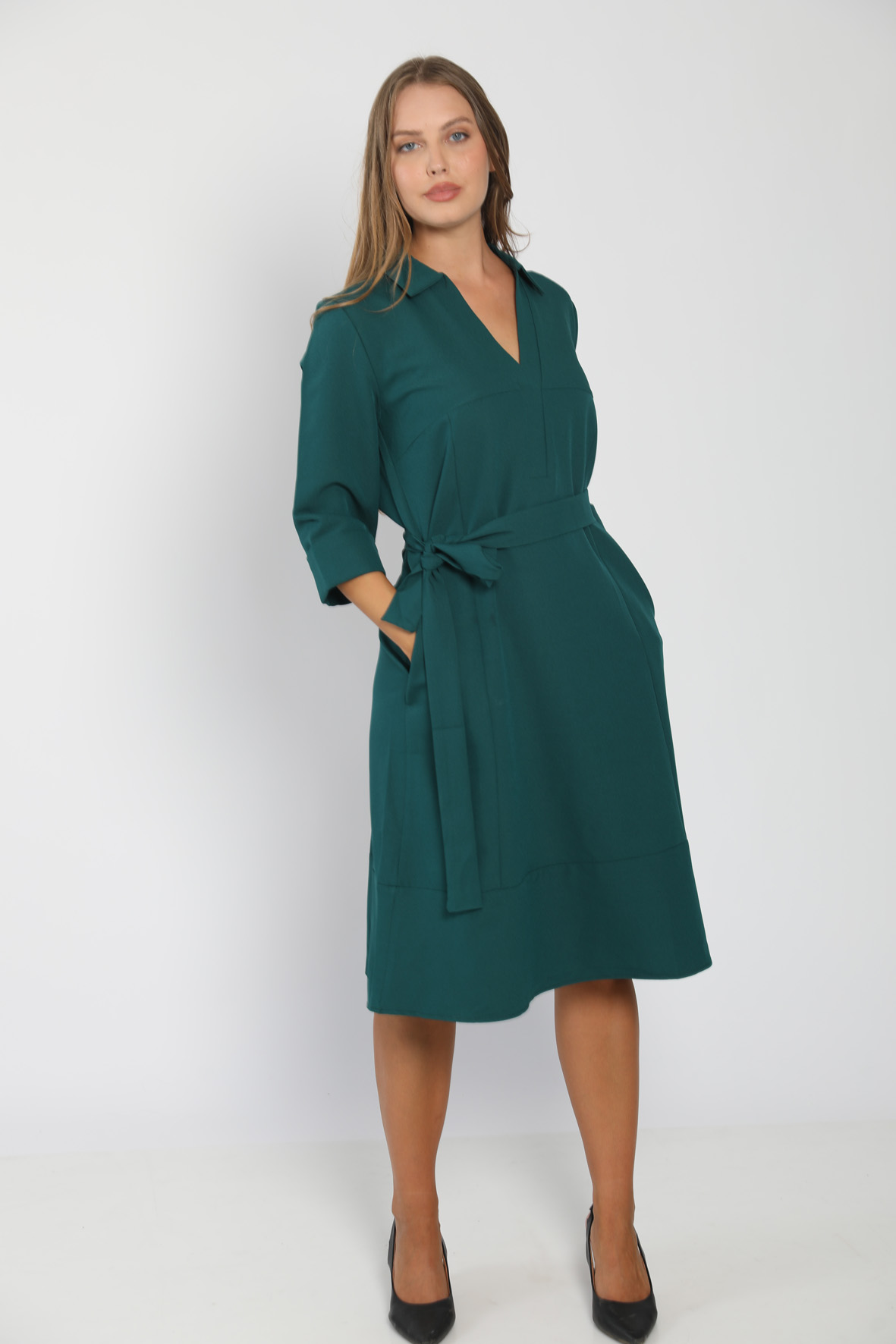 modest shirt dress modest green dress knee length dress