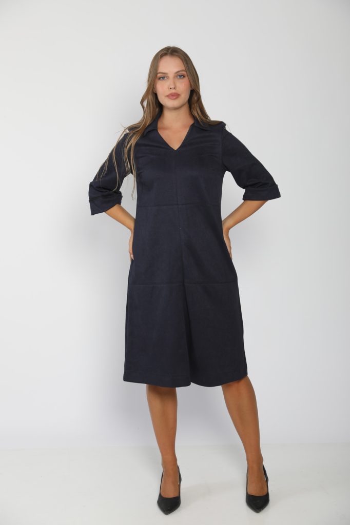 Faux suede navy blue dress