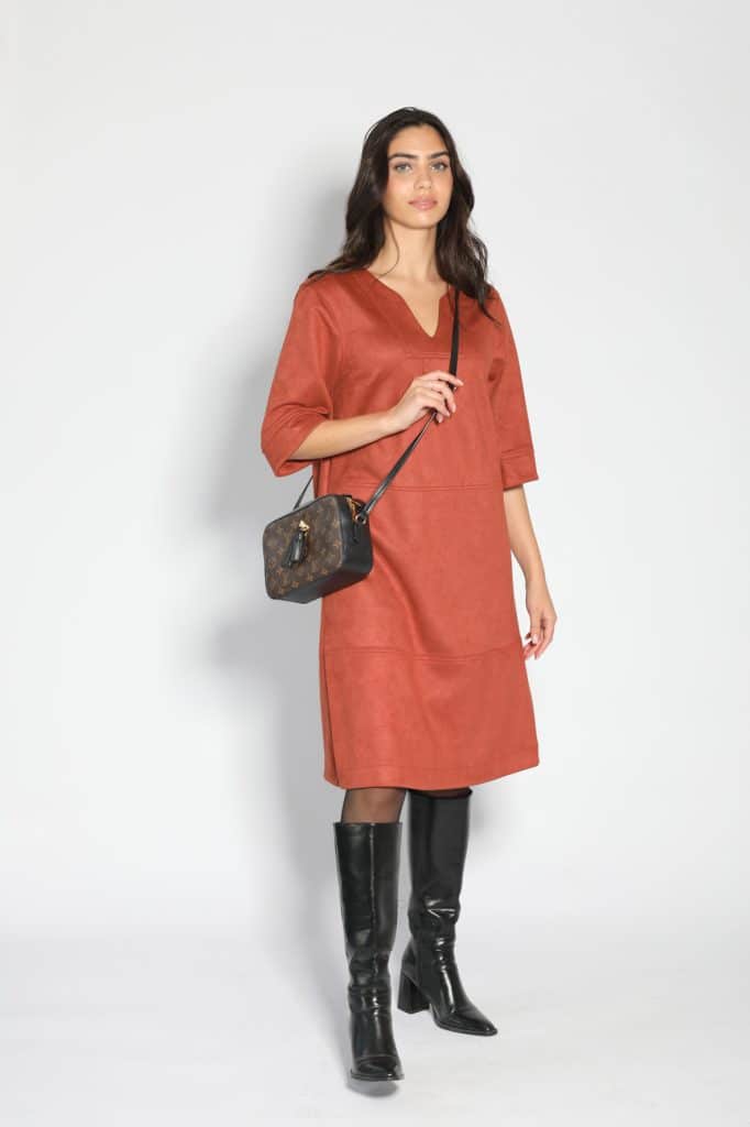 Brown Suede-Look Knee-Length Dress