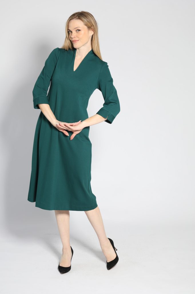 midi emerald green dress Unique Vintage Plus Size Emerald Green Delores Swing Dress with Sleeves 3X/20