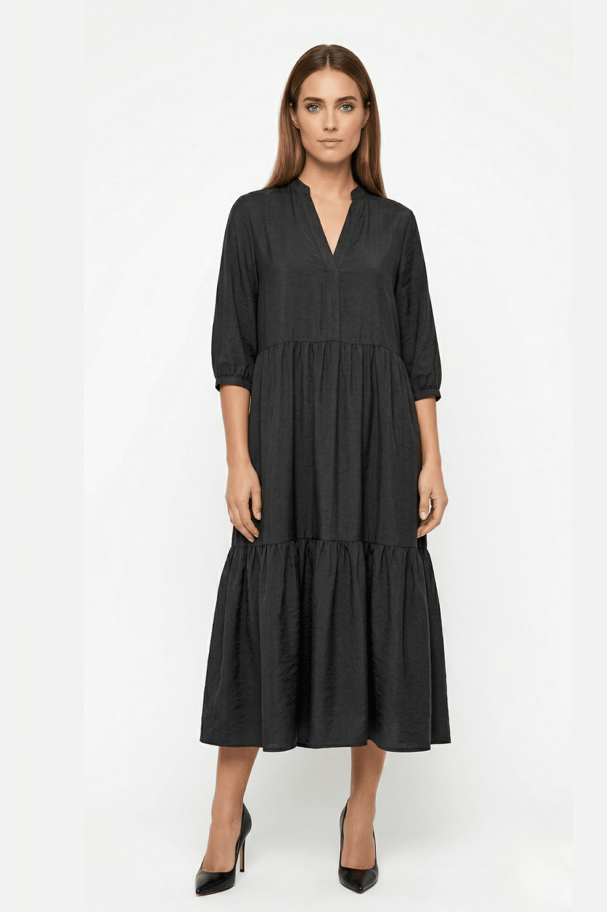 שמלת קיץ מקסי שחוקה לנשים קומות עם שרוול עד המרפק