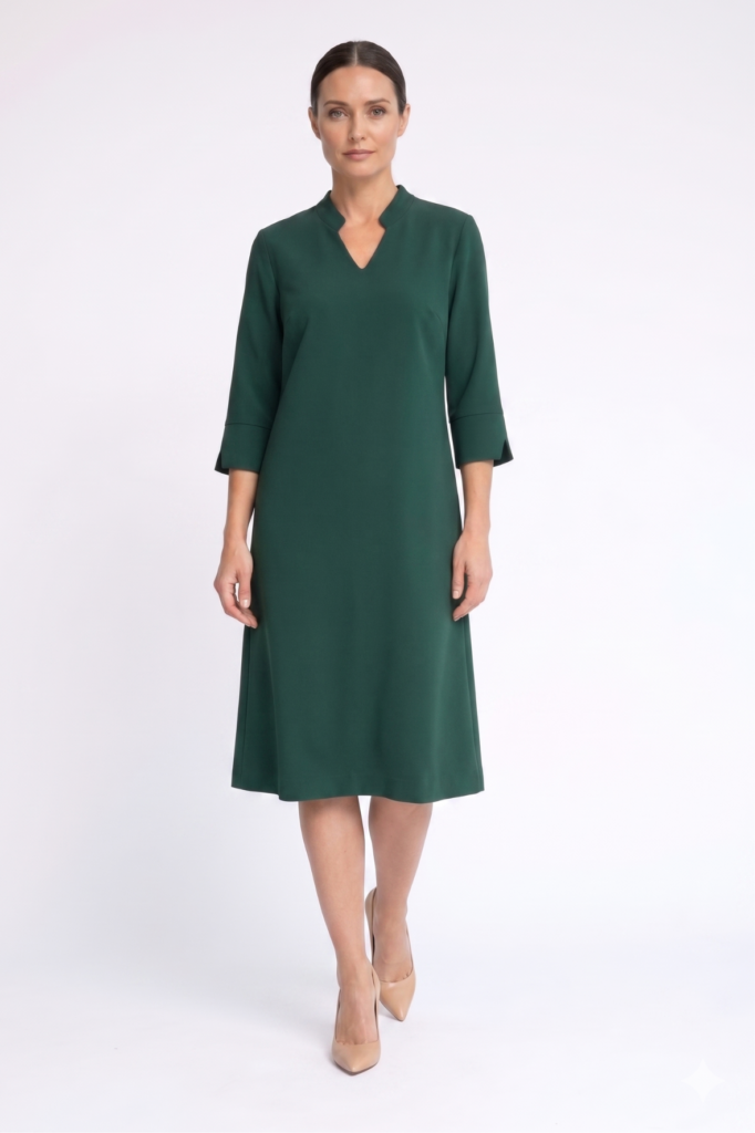 שמלת מידי בצבע ירוק בקבוק לוק אירופאי