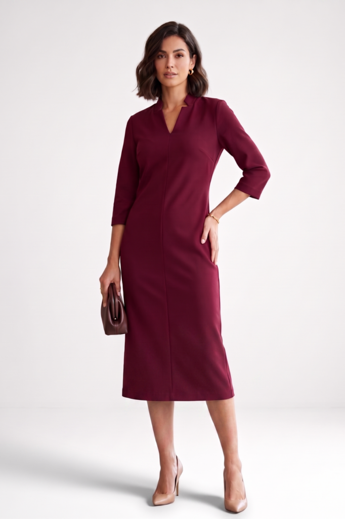 שמלת מידי בורדו קלאסית מחויטת