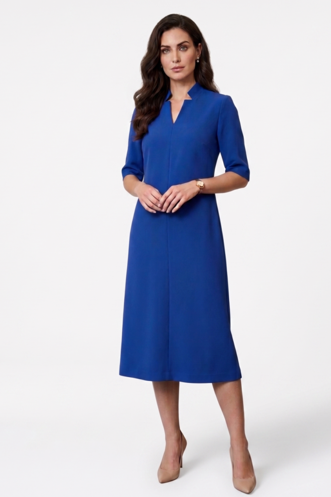שמלת מידי מחויטת קלאסית כחול רויאל