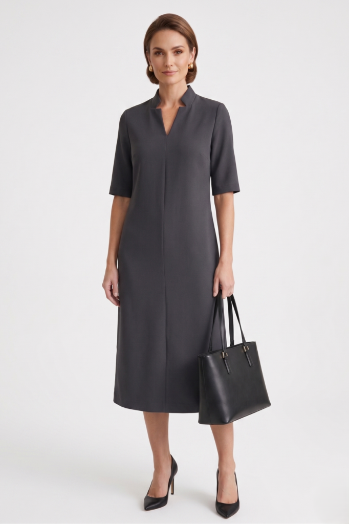 שמלת מידי מחויטת קלאסית אפור כהה