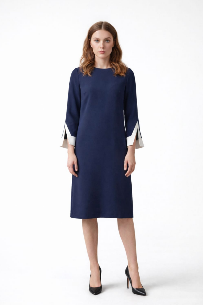 שמלה בצבע כחול כהה בגזרה אלגנטית