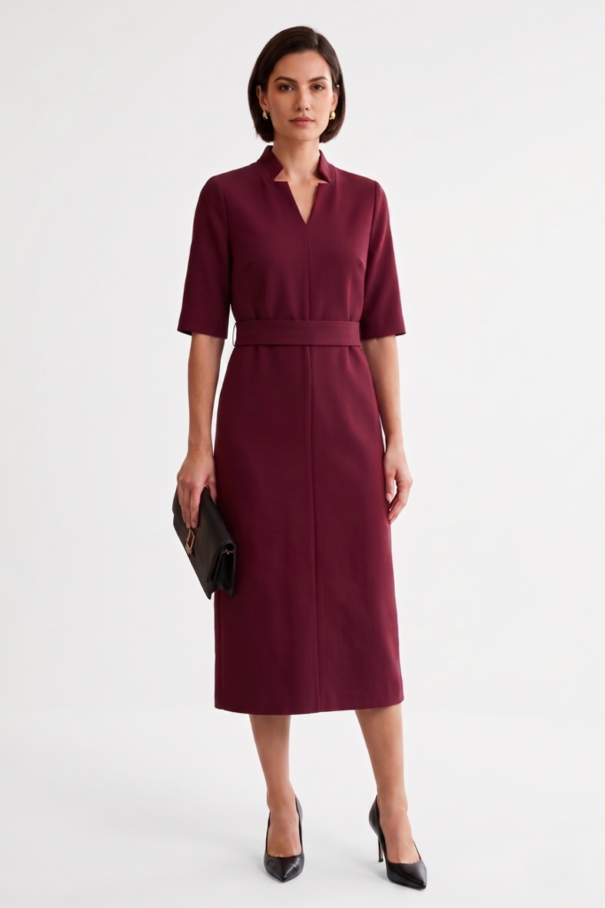 שמלת מידי בורדו קלאסית מחויטת
